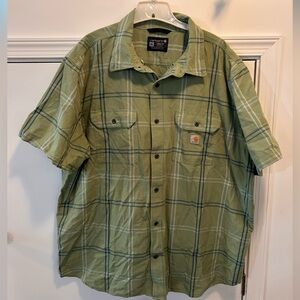 CARHARTT Men’s SS Button Down Shirt Loose Fit Green Plaid Cotton 3XL